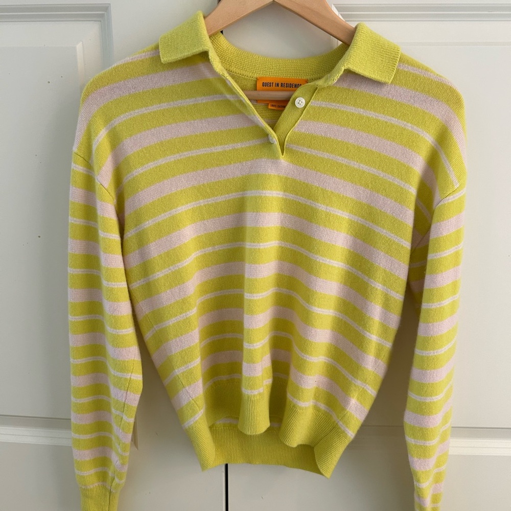 Guest in Residence Yellow / Chartreuse Striped Women's Cashmere Spring Sweater